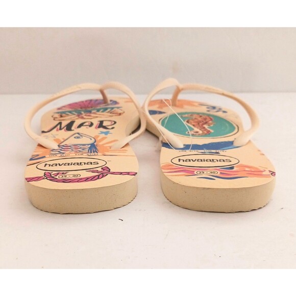 NWT Havaianas Flip Flop Yellow Sea /Sol Beach Print Insole US 9 EU 40 - Picture 6 of 10